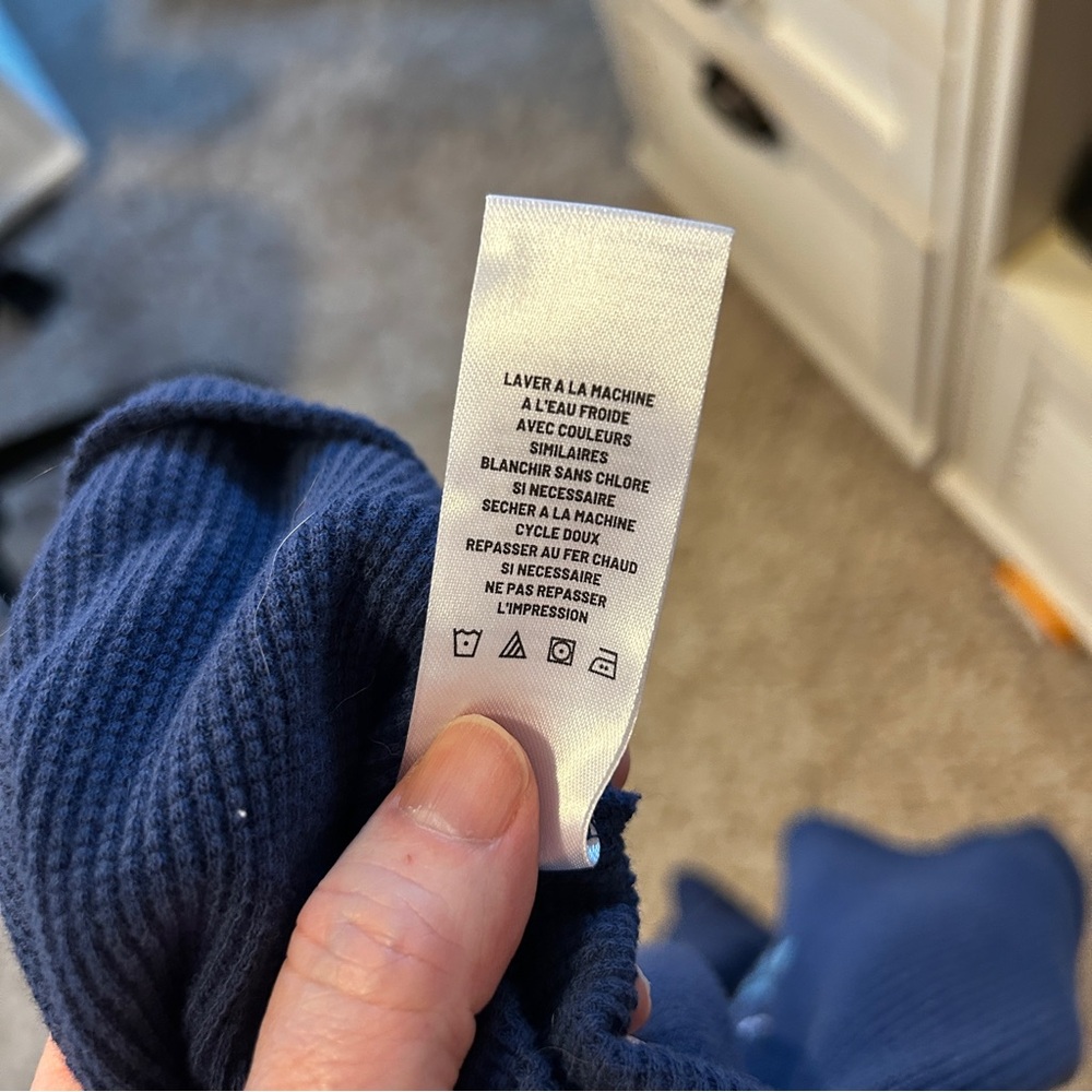 LIFE IS GOOD Sleep Navy Peace Cropped Waffle Knit Thermal Pajama Top XS - Picture 7 of 7